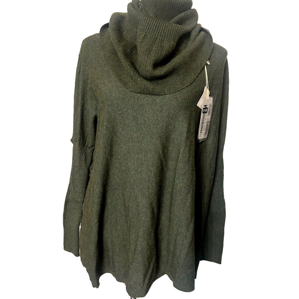Nellbang Oversized Sweater Forest Green Cowl Neck Dolman Sleeve Relaxed Knit OS